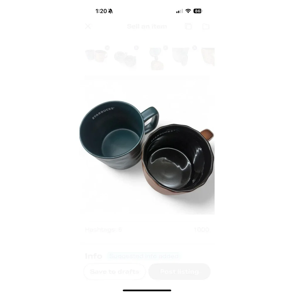 Starbucks Metallic Coffee Mugs (2), 14oz Each, Blue And Bronze